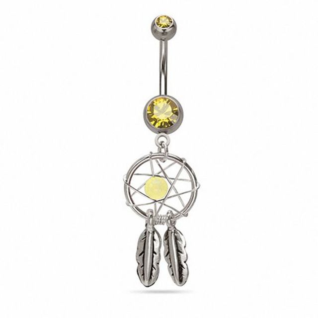 Banter 014 Gauge Dream Catcher Dangle Belly Button Ring with Crystals