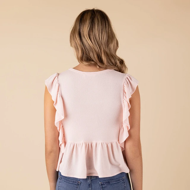 Jolie Clothing Short Sleeve Ribbed V-Neck Babydoll Top