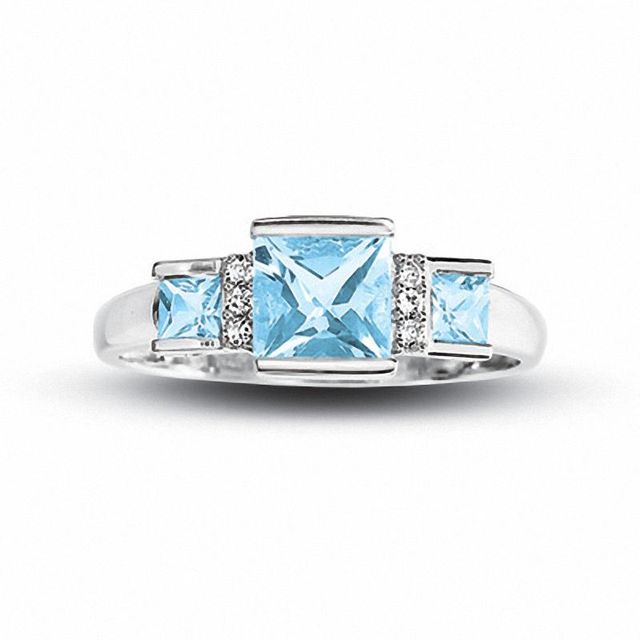 Peoples Square Aquamarine Three Stone Ring in 10K White Gold with