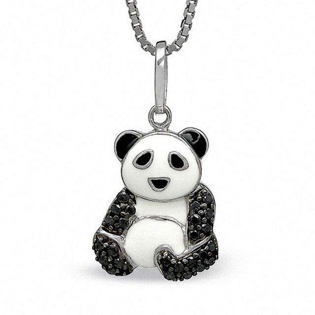 0.25 CT. T.W. Black Diamond Enamel Panda Bear Pendant in Sterling  Silver|Peoples Jewellers