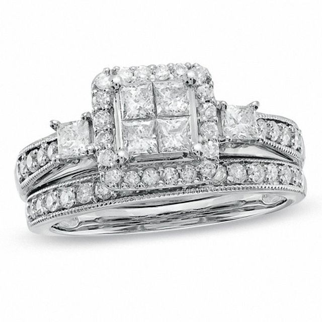 Quad princess cut diamond shop bridal set