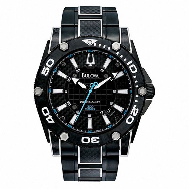 Men's Bulova Precisionist Champlain Black IP Watch with Black Carbon Fibre  Dial (Model: 98B153)|Peoples Jewellers