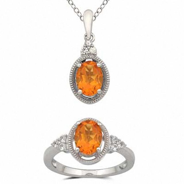 New retailer ring size 7 citrine sterling silver necklace set