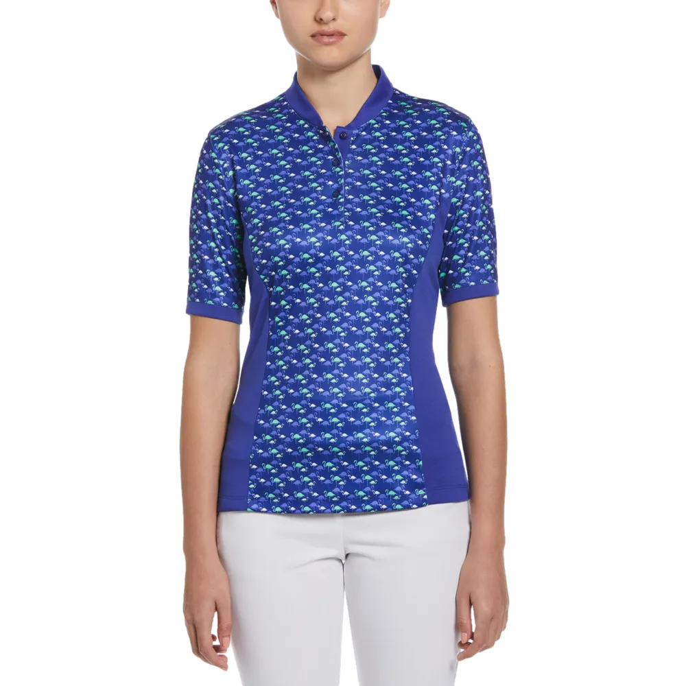 PGA TOUR Apparel Flamingo Print Short Sleeve Golf Shirt Hawthorn