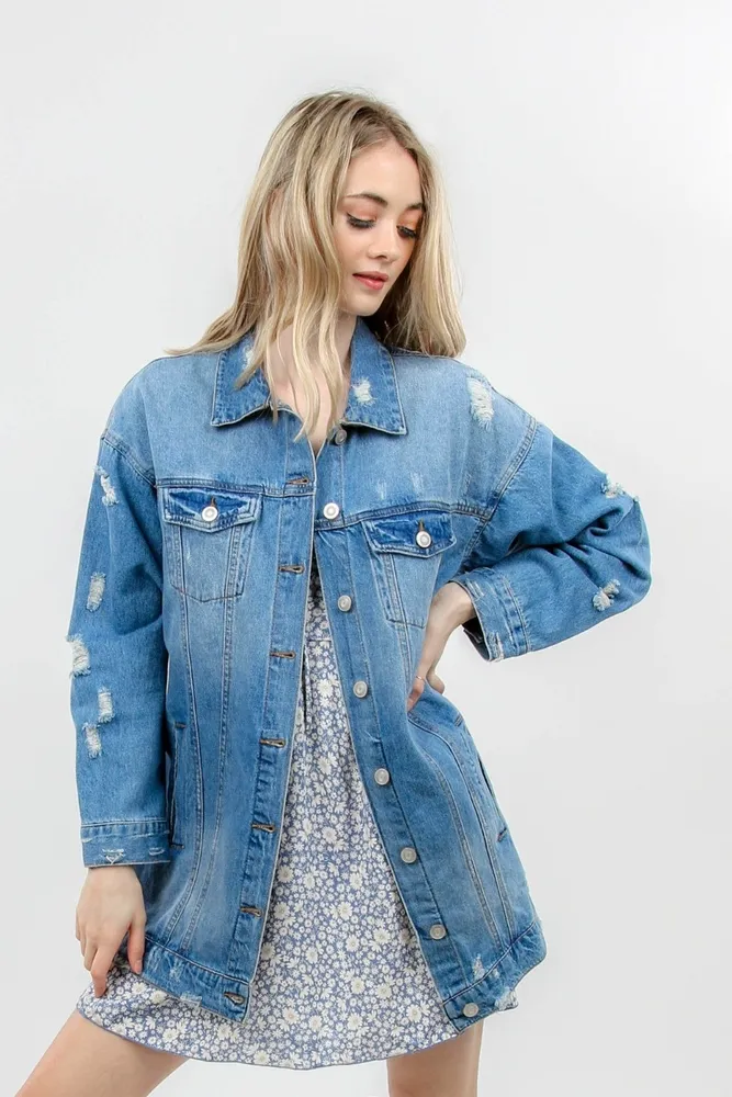 Pseudio Long Destroyed Denim Jacket Halifax Shopping Centre