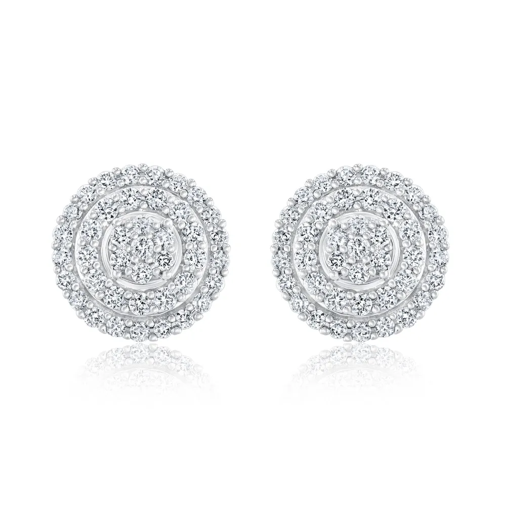 REEDS 1ctw Diamond Composite Double Halo Gold Stud Earrings