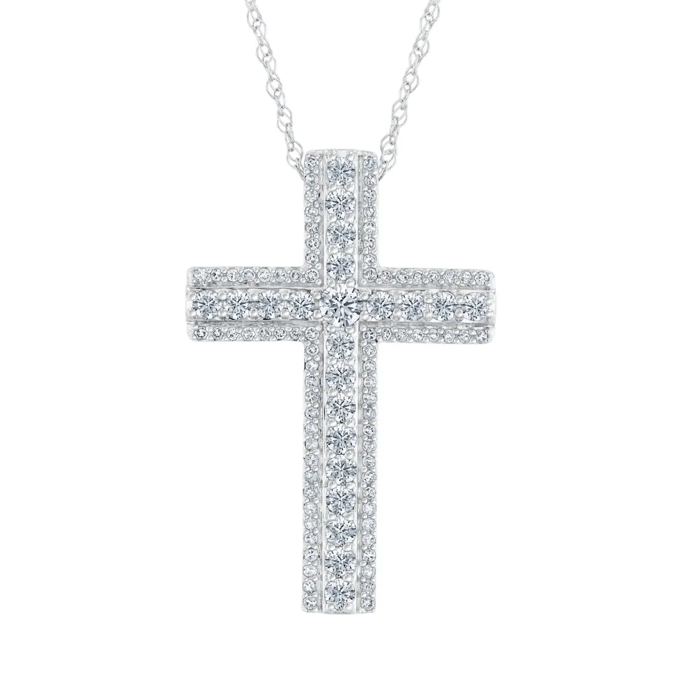 REEDS 1ctw Diamond Cross White Gold Pendant Necklace Bridge