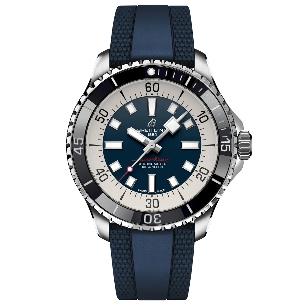 Breitling Superocean Automatic 44 Blue Dial Blue Rubber Strap Watch | 44mm  | A17376211C1S1 | MarketFair Shoppes