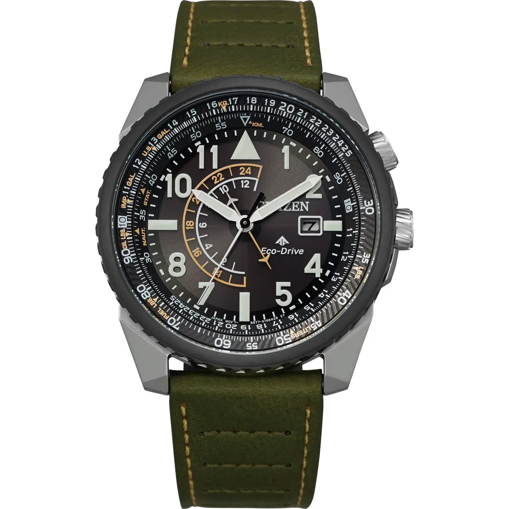 Citizen Eco Drive Promaster Nighthawk Black Dial and Green Leather