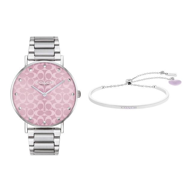 COACH Pink Dial Stainless Steel Watch and Bracelet Gift Set 36mm