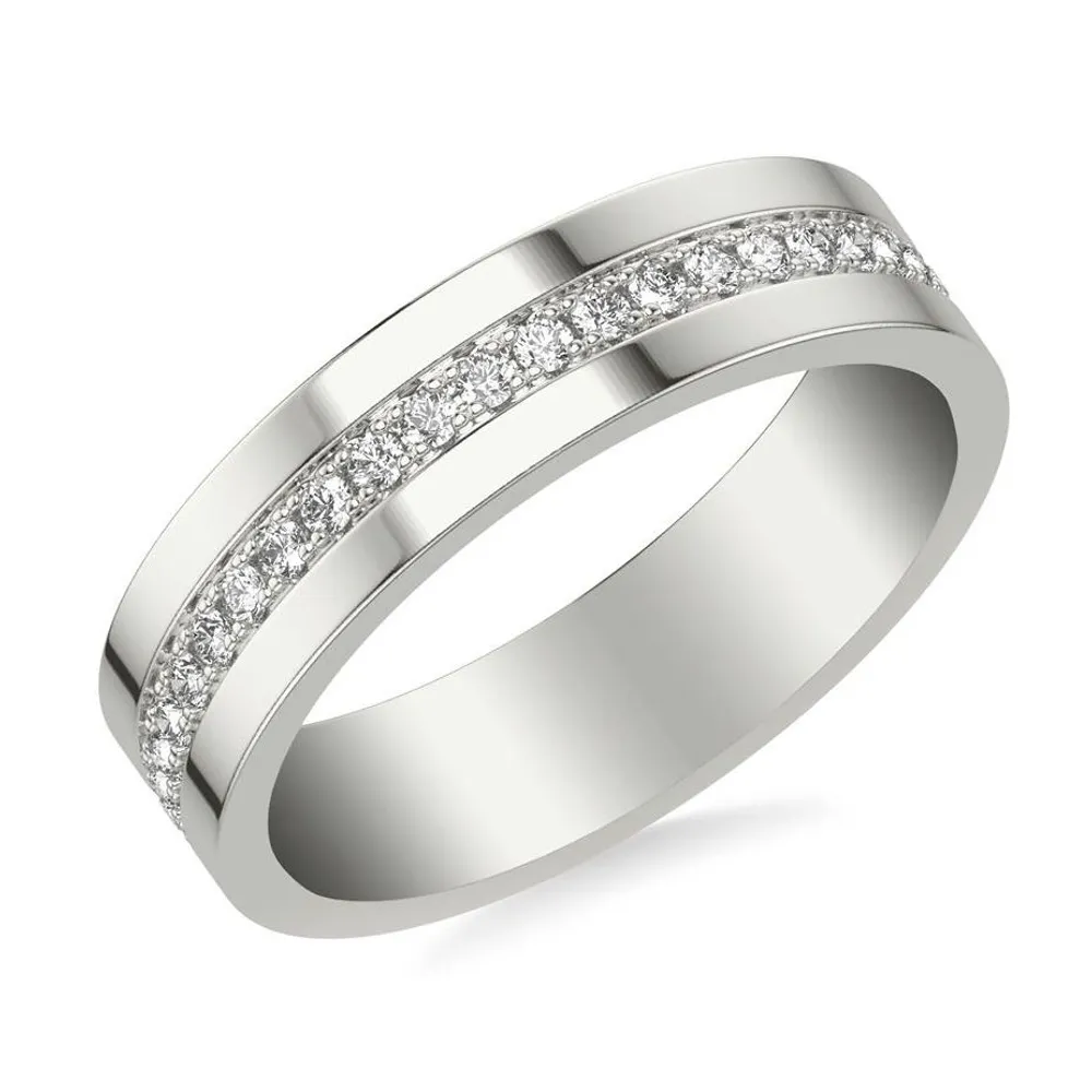 REEDS Diamond Center Row White Gold Couples Wedding Band 5mm