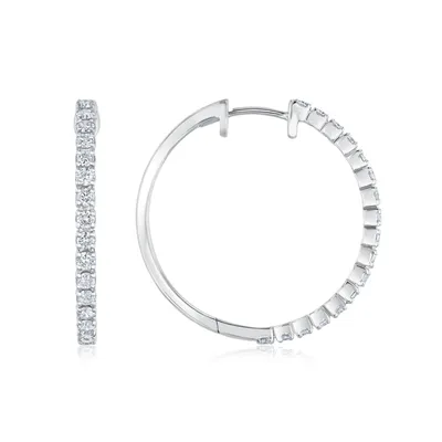 REEDS TRUE ITALY White Gold Diamond-Cut Hoop Earrings | 3x40mm