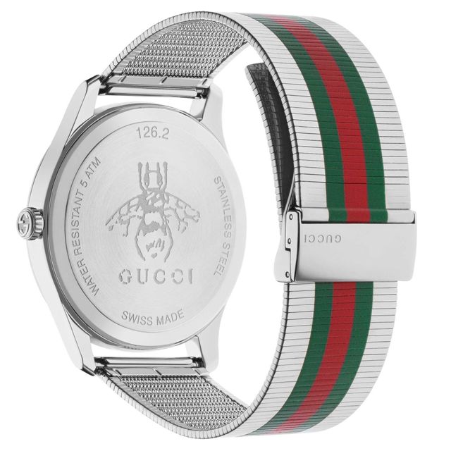 Gucci G Timeless Red Green Stripe Dial Stainless Steel Mesh Watch