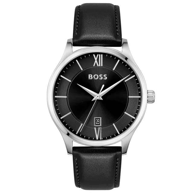 Hugo Boss Champion Black Dial Black Leather Strap Watch 44mm