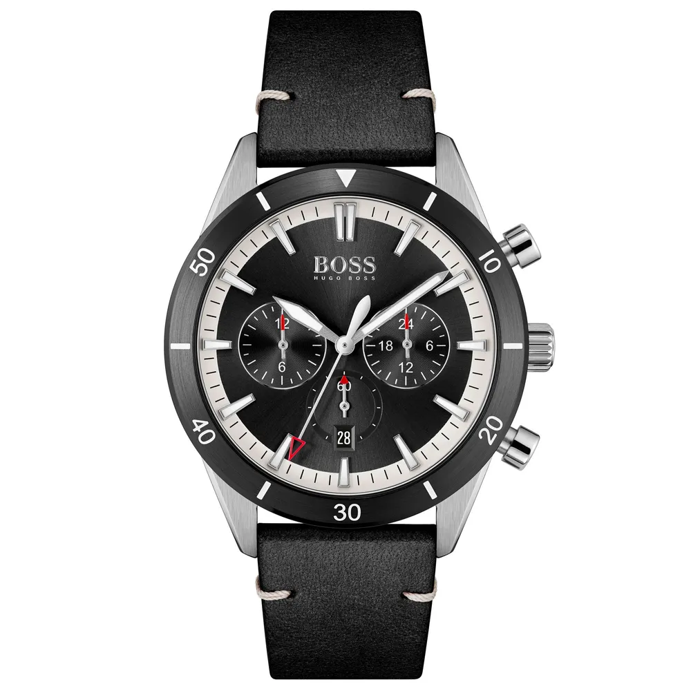 Boss watch clearance black leather