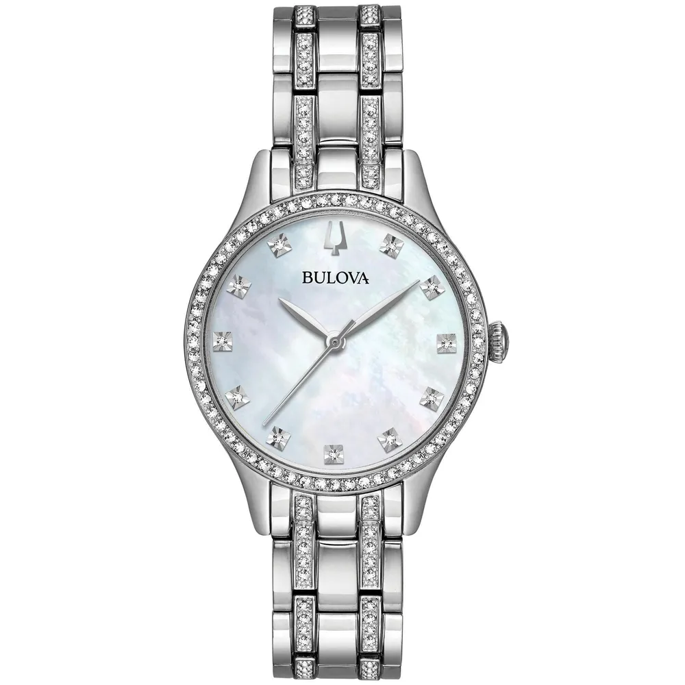 Bulova Ladies Bulova Crystal Mother of Pearl Dial Stainless Steel