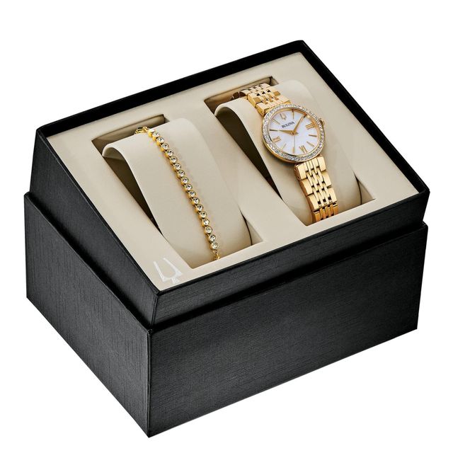 Bulova Ladies Bulova Crystal Watch and Bolo Bracelet Gift Set