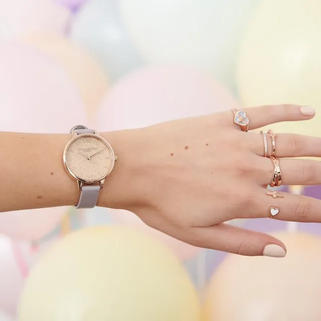 Olivia Burton Ladies Olivia Burton Rose Gold Glitter Dial Grey