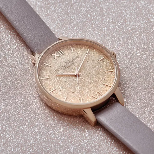 Olivia Burton Ladies Olivia Burton Rose Gold Glitter Dial Grey