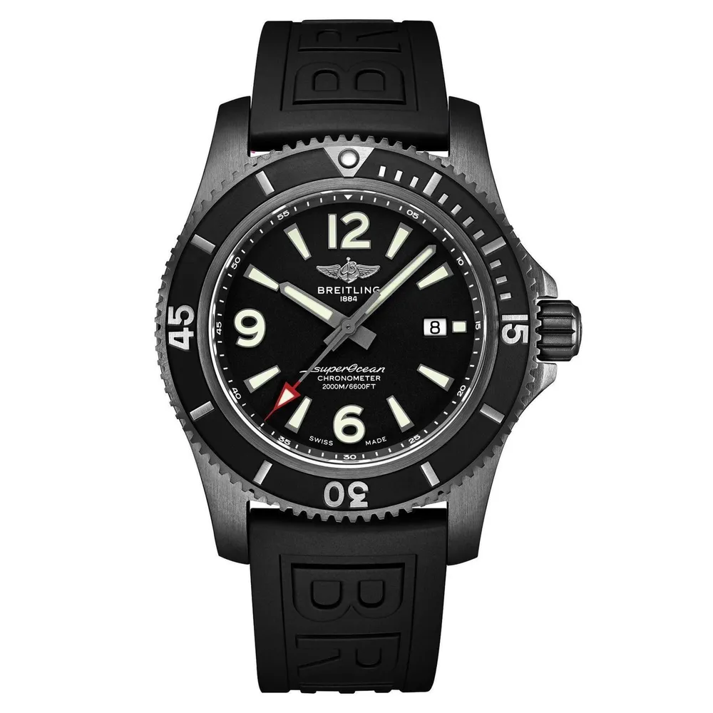 Breitling Superocean Automatic 46 Black Steel Rubber Strap Watch