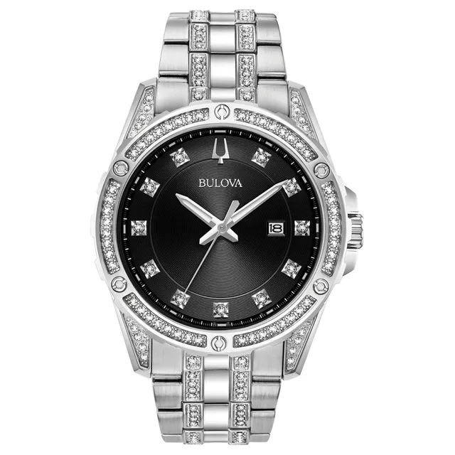 Bulova Men s Bulova Crystal Stainless Steel Watch and ID Bracelet