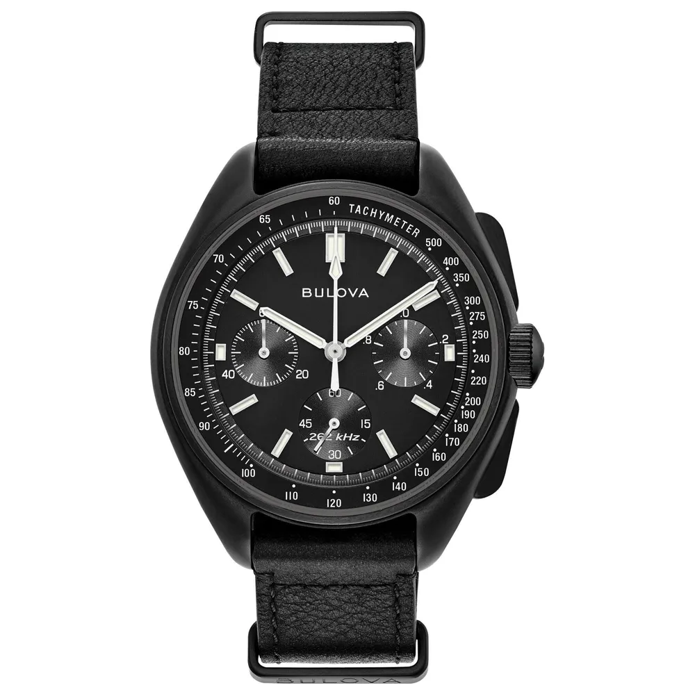 Bulova men's black leather strap watch best sale