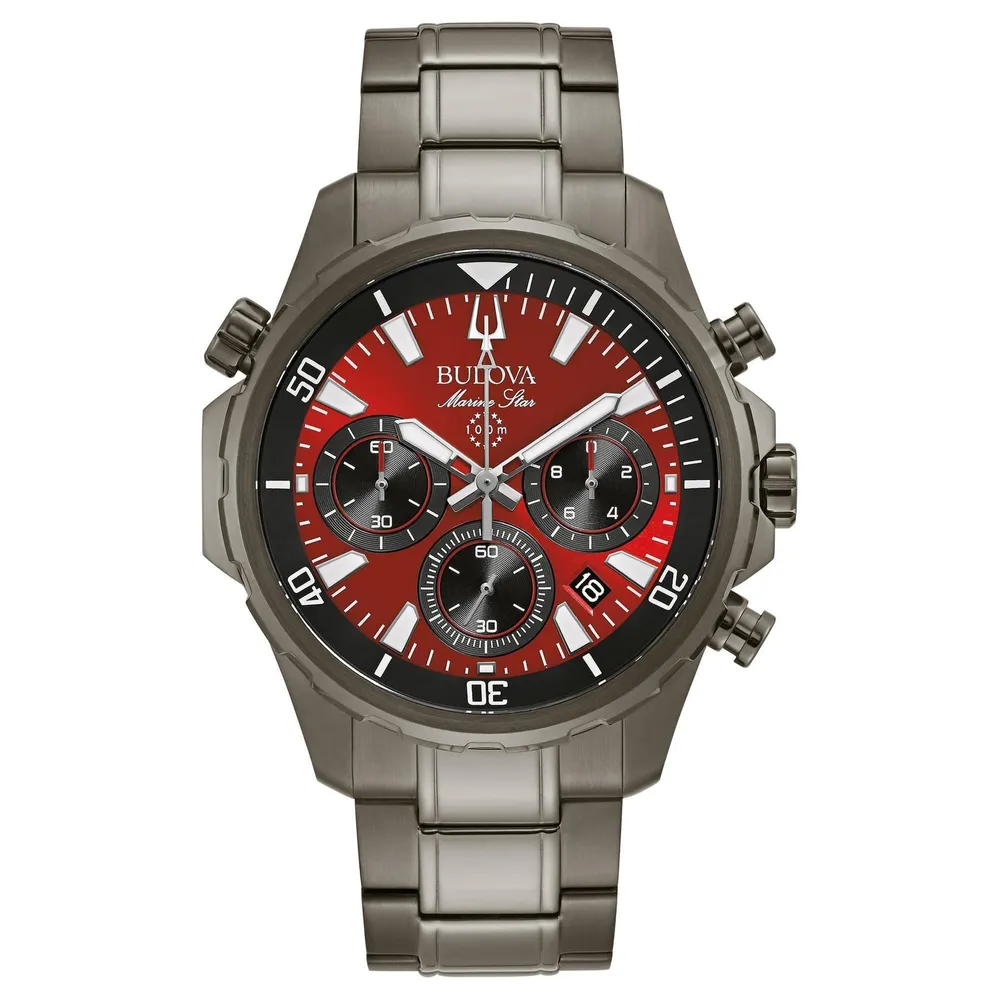 Bulova Men s Bulova Marine Star Red Dial Chronograph Grey