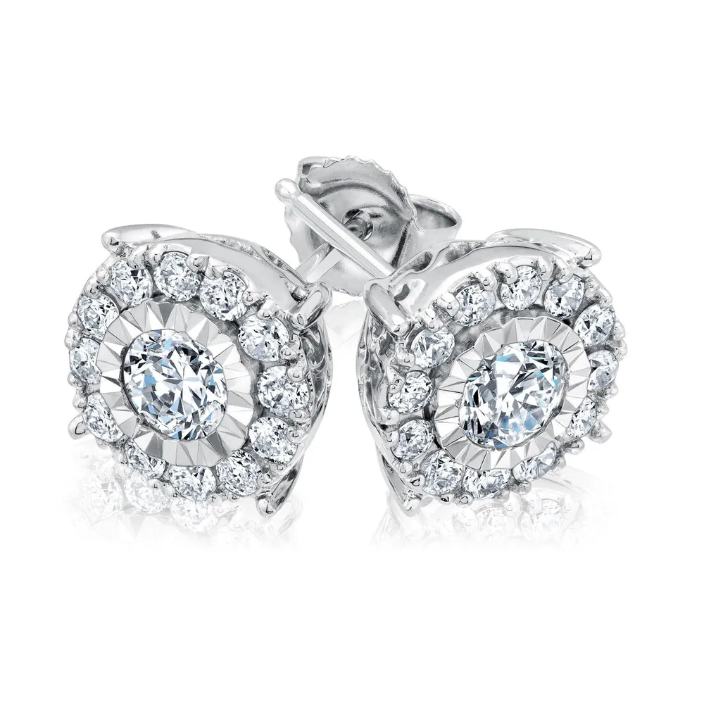 REEDS 3 4ctw Round Diamond Halo Miracle Set White Gold Stud