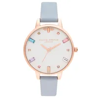 Olivia Burton Bee Crystal White Dial Chalk Blue Leather Strap
