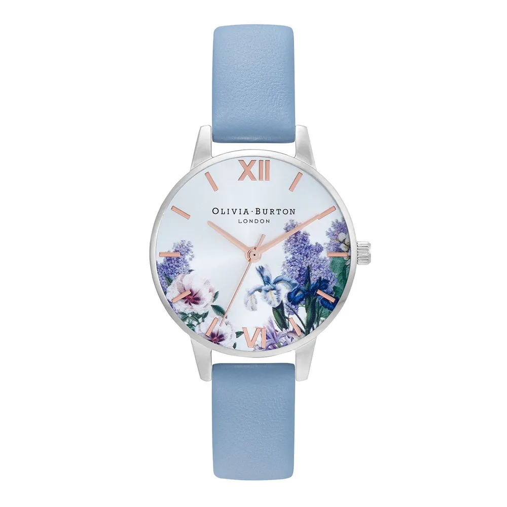 Olivia Burton Secret Garden Midi Dial Chalk Blue Leather Strap