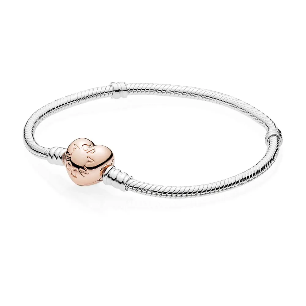 Pandora Sterling Silver Bracelet with Rose Heart Clasp Bridge