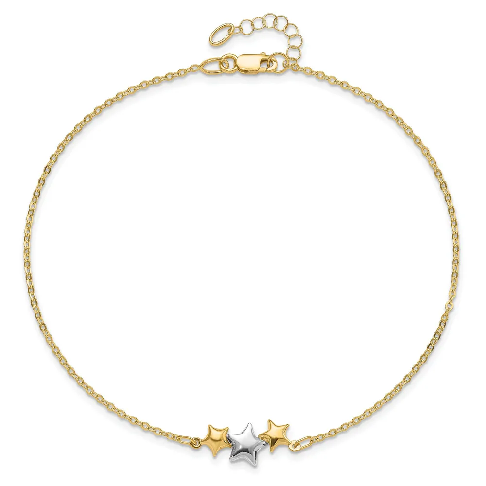 SISGEM 14K Solid Yellow Gold Heart Anklet for Women,Real Gold Station Doubl