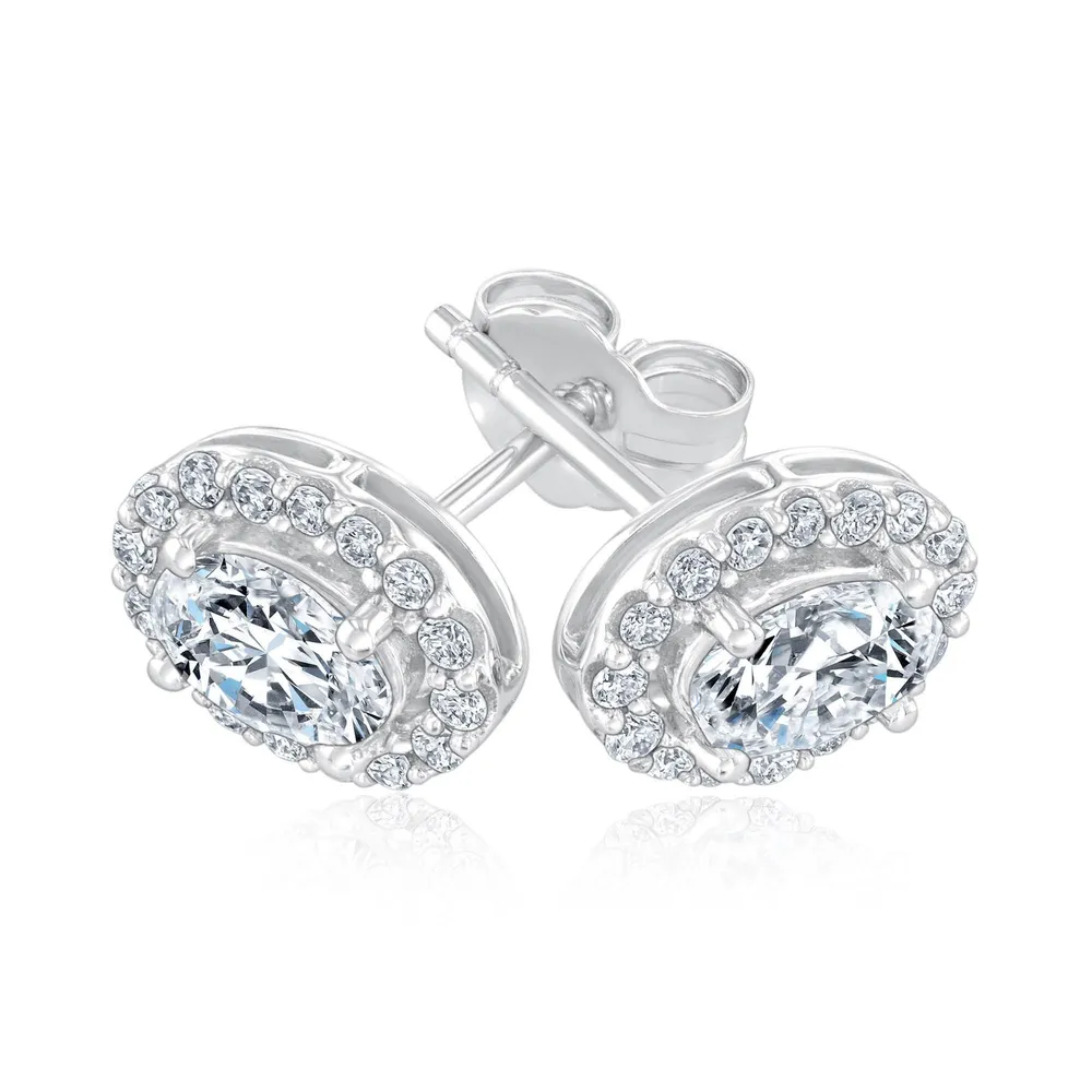 REEDS Roberta Z 1ctw Oval Diamond Halo White Gold Earrings