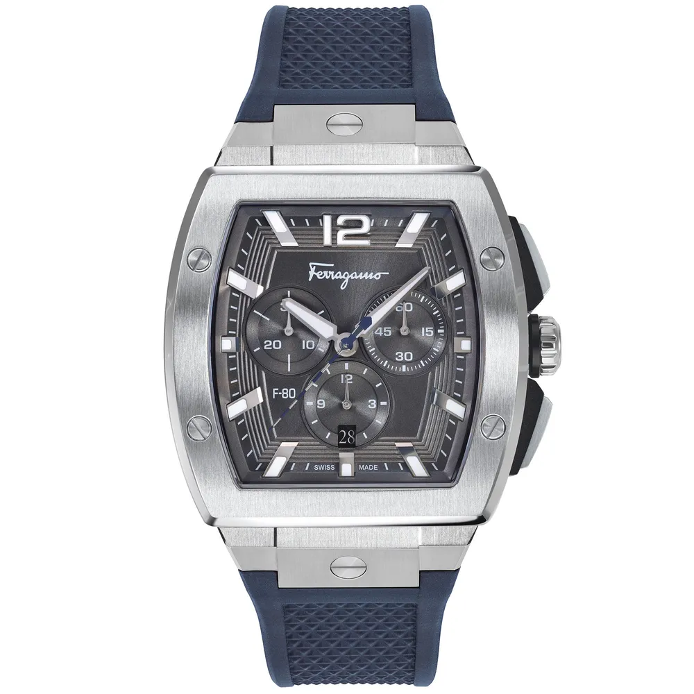 Salvatore Ferragamo Sport-Luxury F-80 Tonneau Chrono Grey Dial and