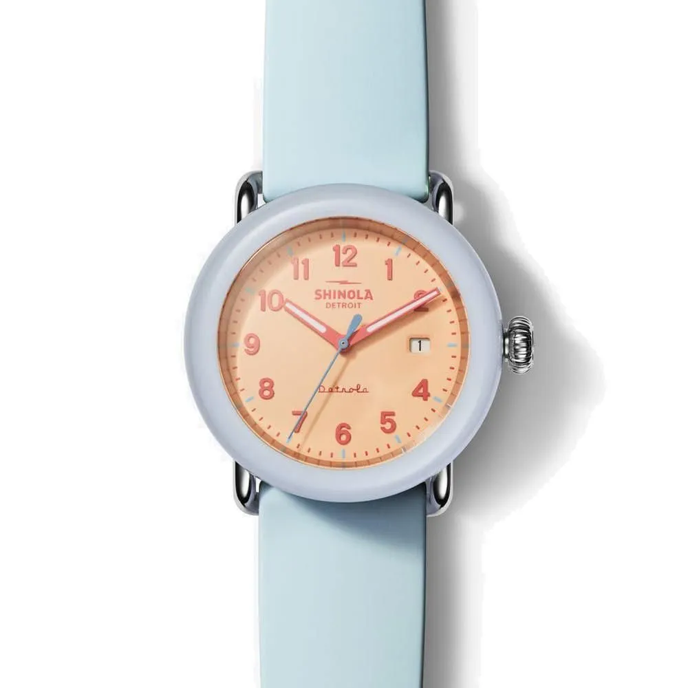 Shinola The Cotton Candy Detrola Powder Blue Silicone Strap Watch