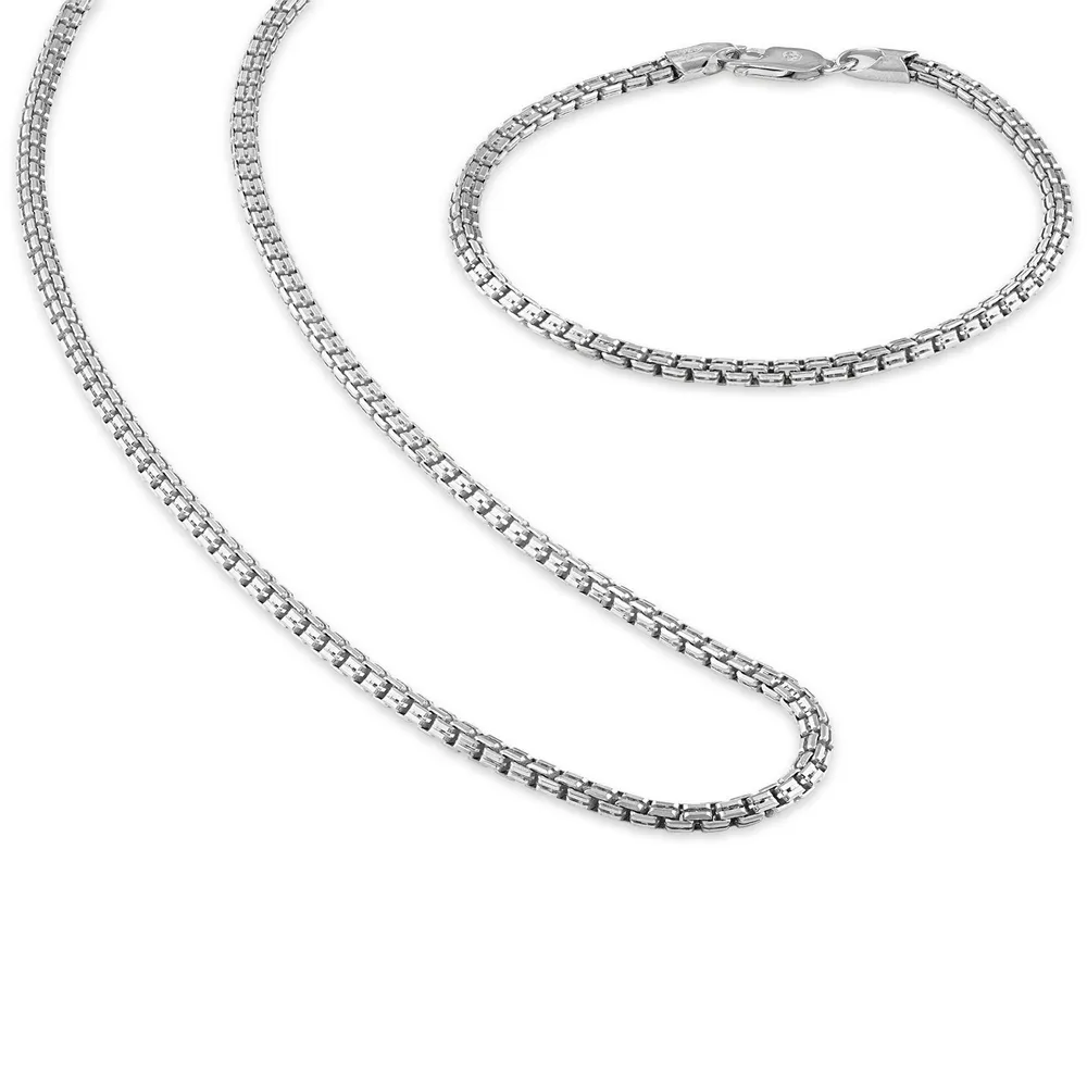 Mens white gold necklace and bracelet set discount