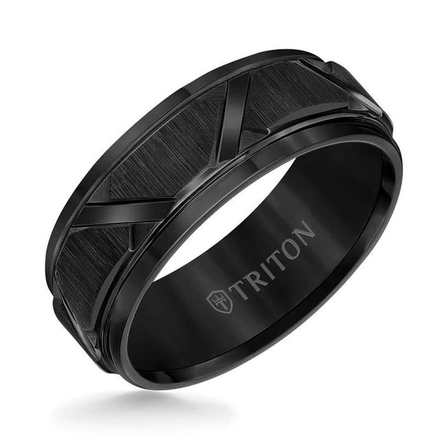 Triton wedding band black tungsten carbide 8mm top
