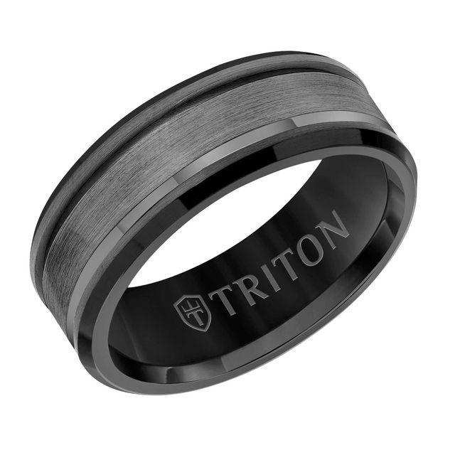 TRITON Black Tungsten Carbide with Grey Satin Center Comfort Fit