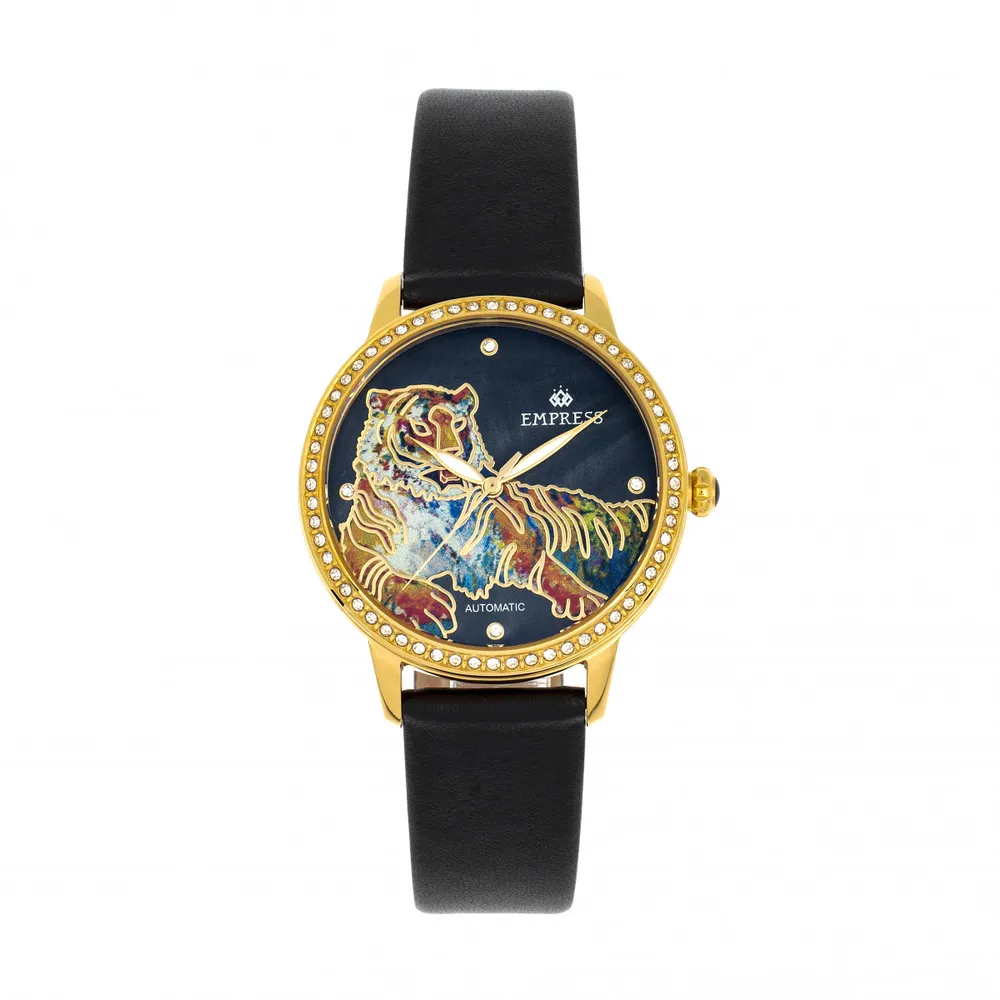 Reitmans Empress Diana Automatic Engraved MOP Leather Band Watch