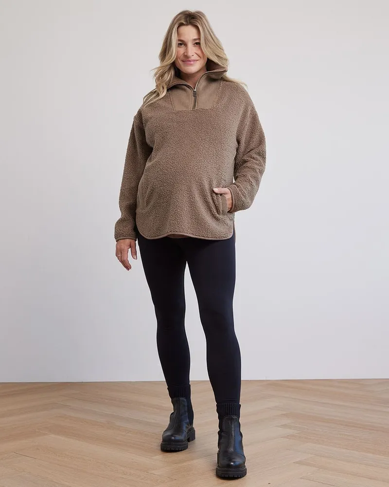 Reitmans High Neck with Half Zip Sherpa Pullover Thyme Maternity