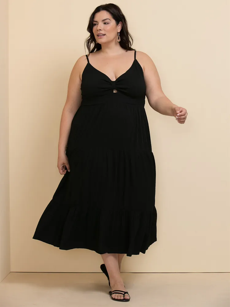RICKI S Cinch Bust Keyhole Tiered Midi Dress Bayshore Shopping