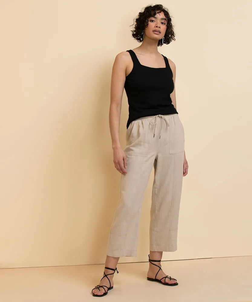 Linen cotton wide best sale cropped pants
