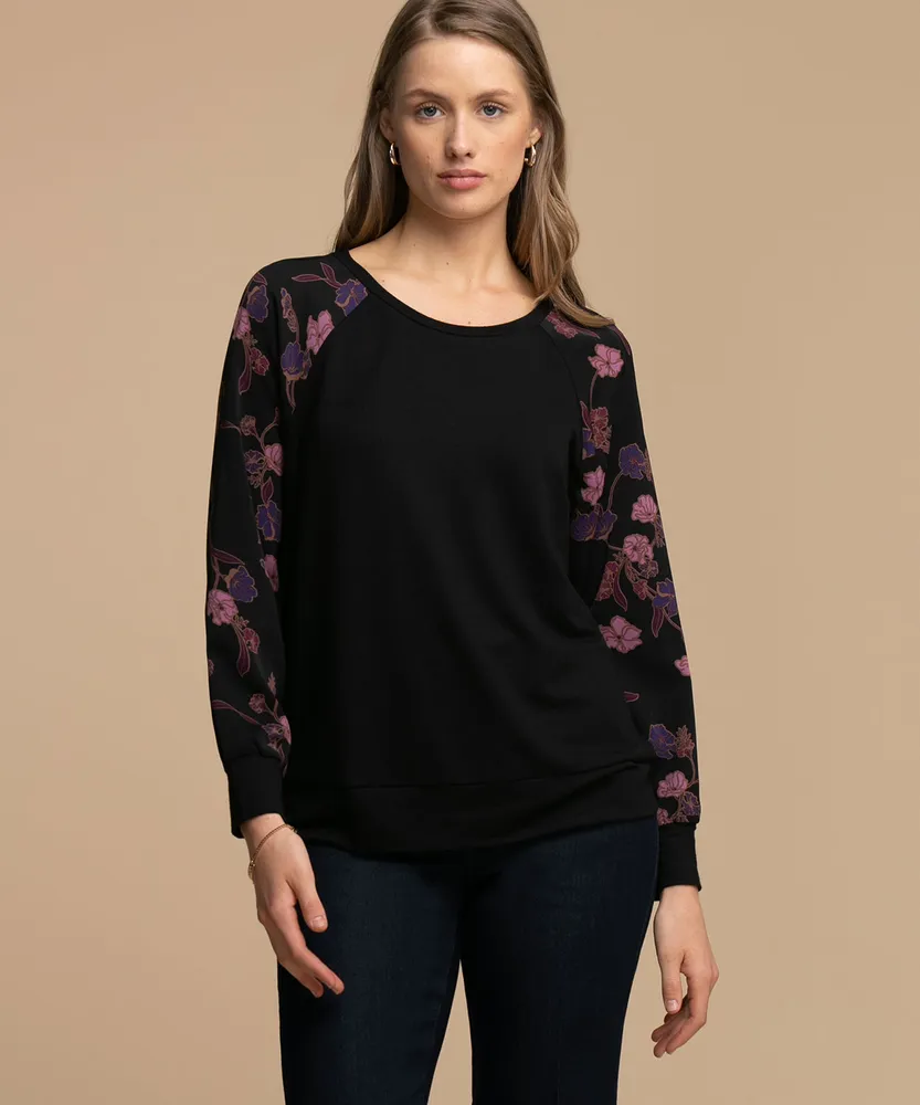 Floral raglan sleeve pullover clearance