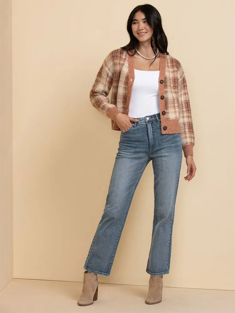 Pink plaid cardigan top