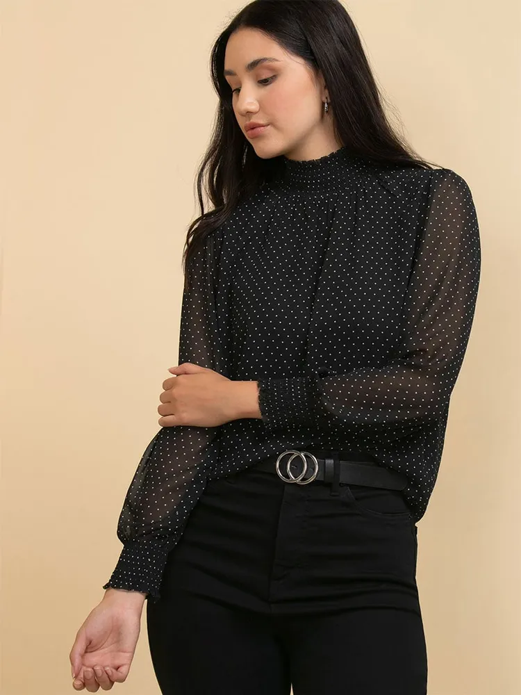 Smocked shop neck blouse