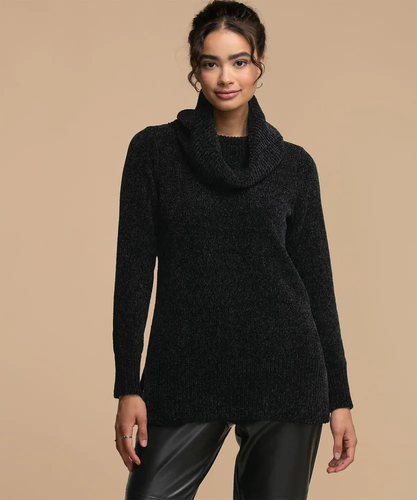 Black cowl neck tunic sweater sale