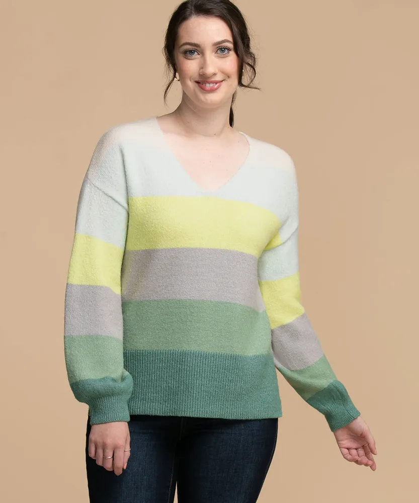 Striped balloon sleeve sales sweater