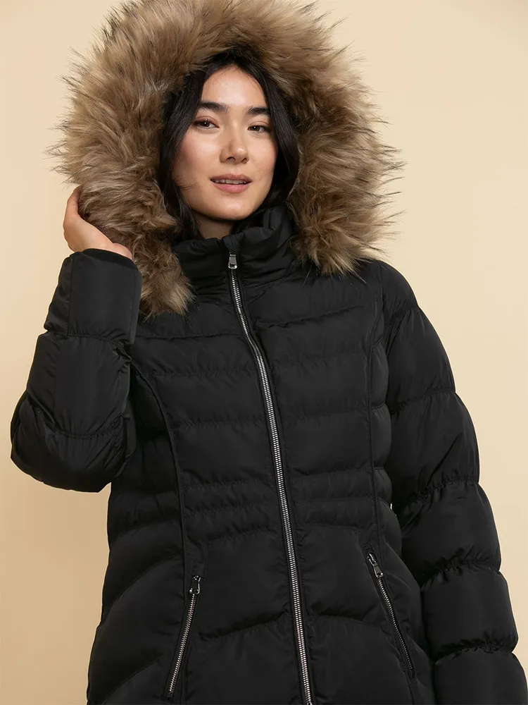 Peyton quilted down coat with hot sale detachable faux fur trimmed hood