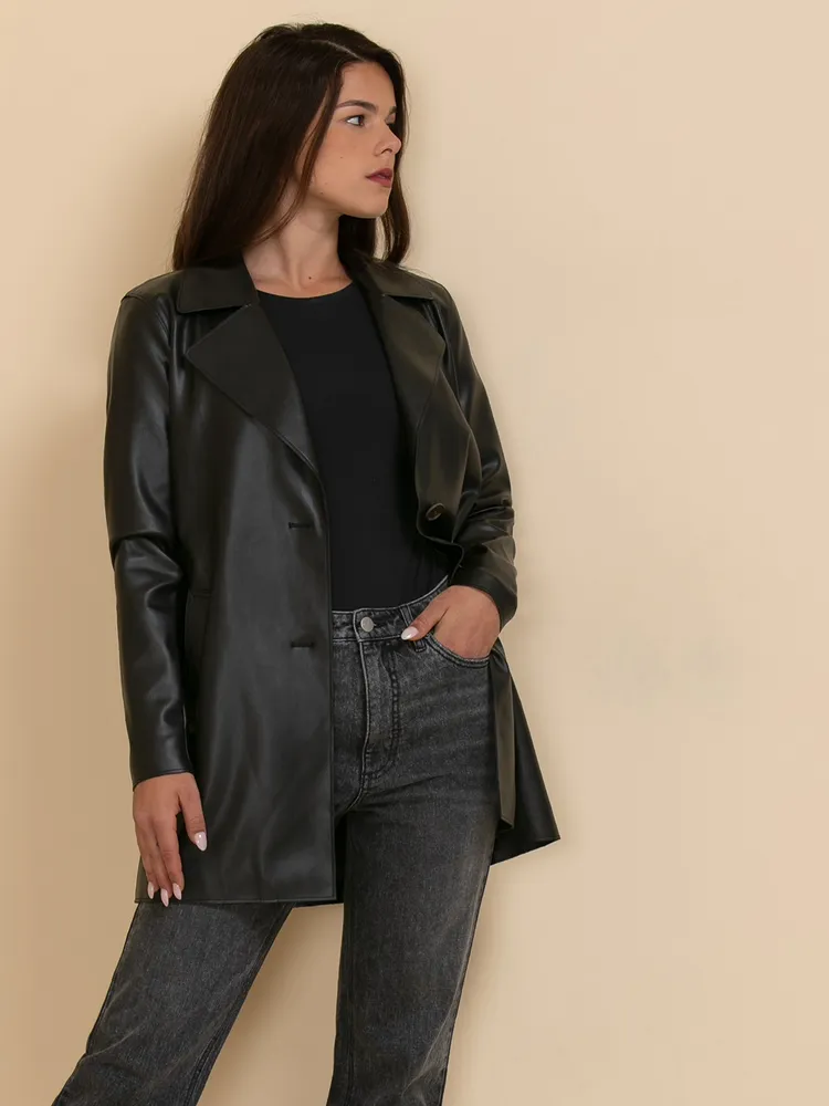 Belted faux leather jacket cheap