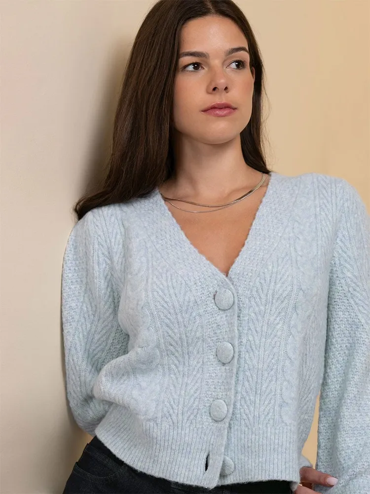 RICKI S Wool Blend Pointelle Puff Sleeve Cardigan The Pen Centre